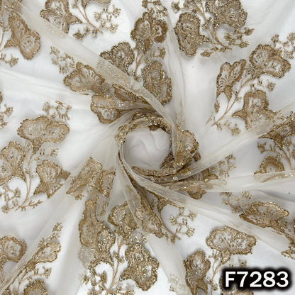 Dyeable Cut Dana Zari Sequins Work Net Fabric - F7283