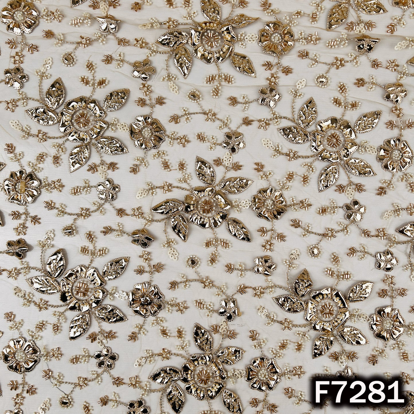 Cut Dana Sequins Foil Applique work Net Febric - F7281