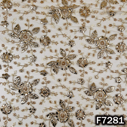 Cut Dana Sequins Foil Applique work Net Febric - F7281
