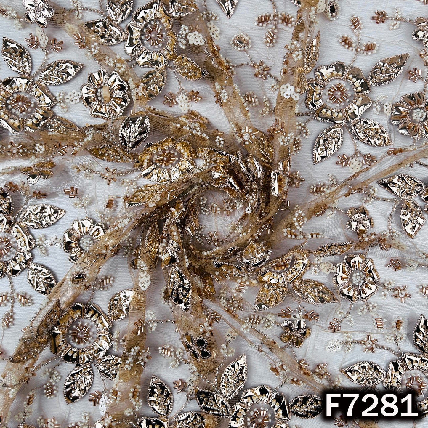 Cut Dana Sequins Foil Applique work Net Febric - F7281