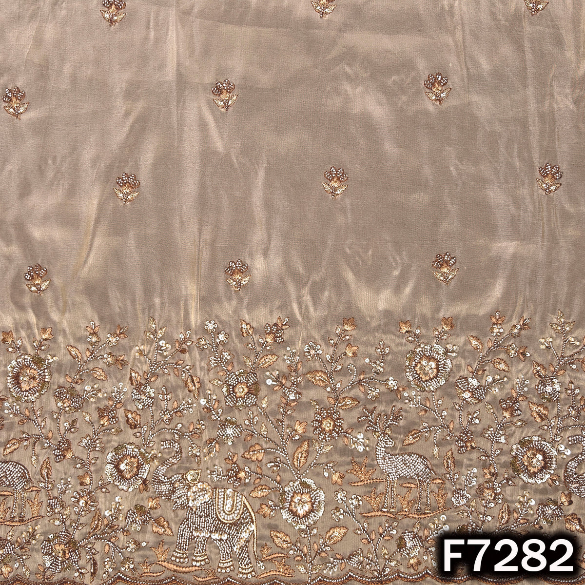 Cut Dana Pearl Thread Zari Sequins Work Shimmer Tissue Fabric - F7282