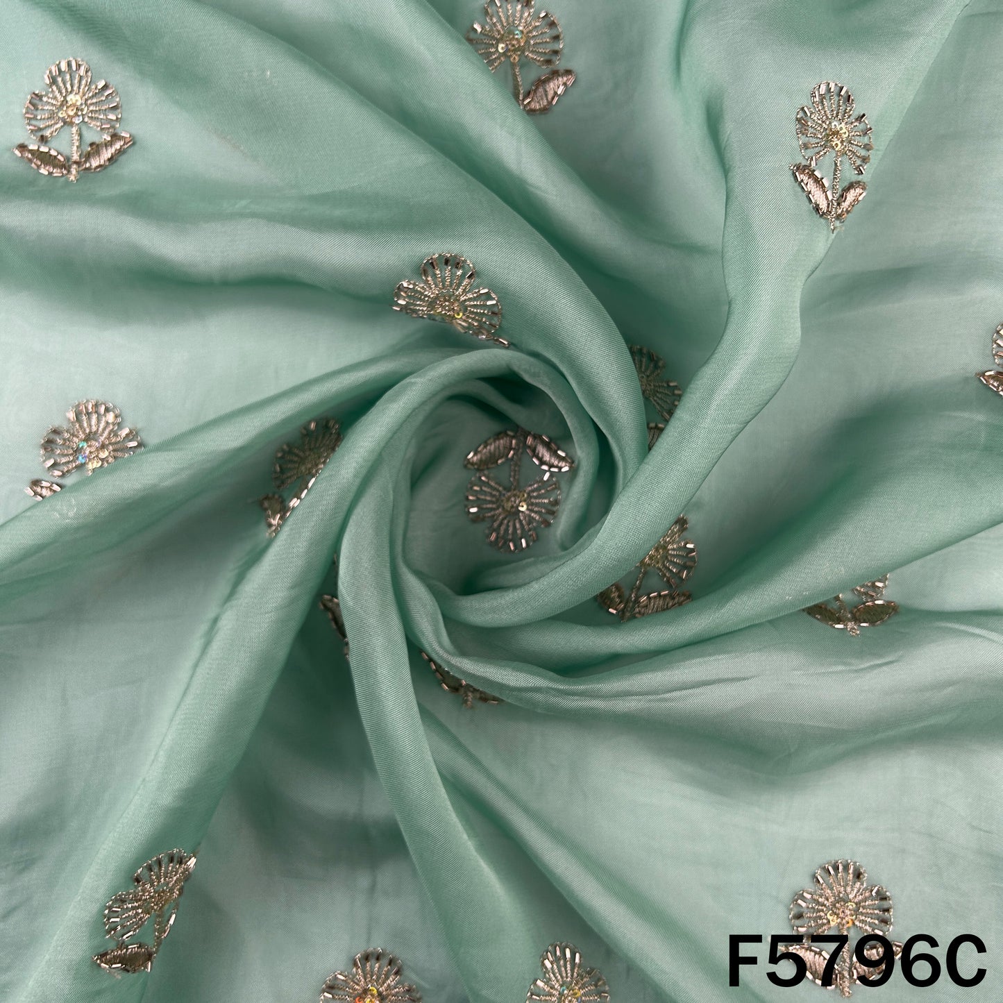 Cut Dana Zari Sequins Work Organza Fabric - F5796