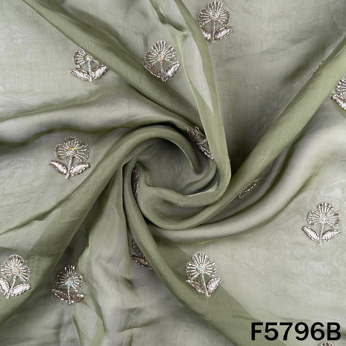 Cut Dana Zari Sequins Work Organza Fabric - F5796
