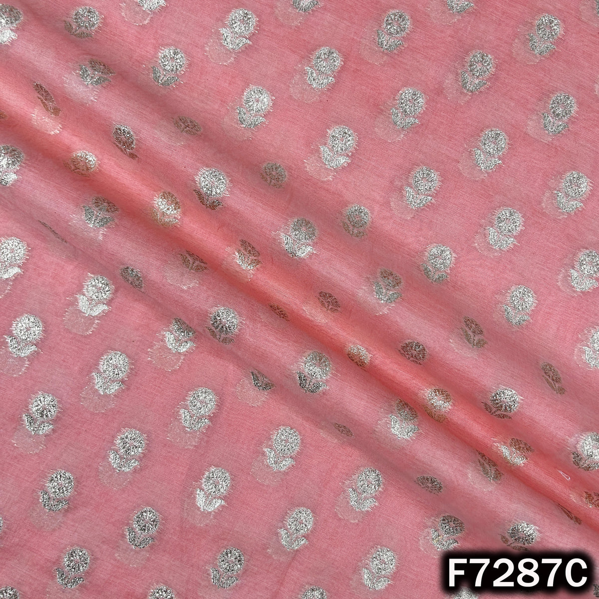 Zari Buti Chanderi Silk Fabric - F7287