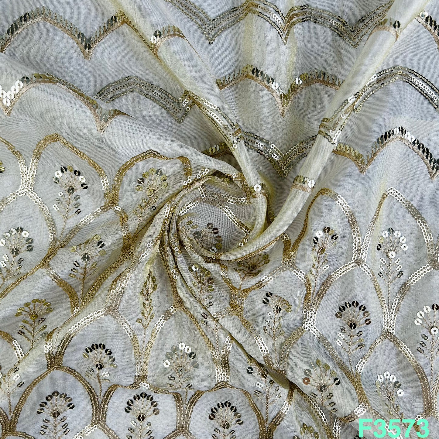 Dyeable Thread Sequins Embroidered Tissue Fabric-F3573