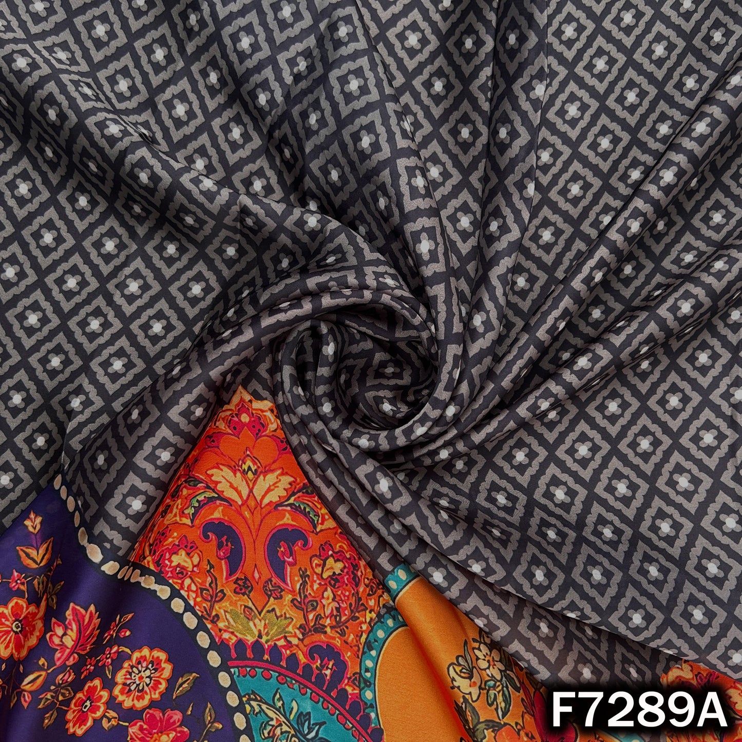 Digital Print Crepe Satin Fabric - F7289