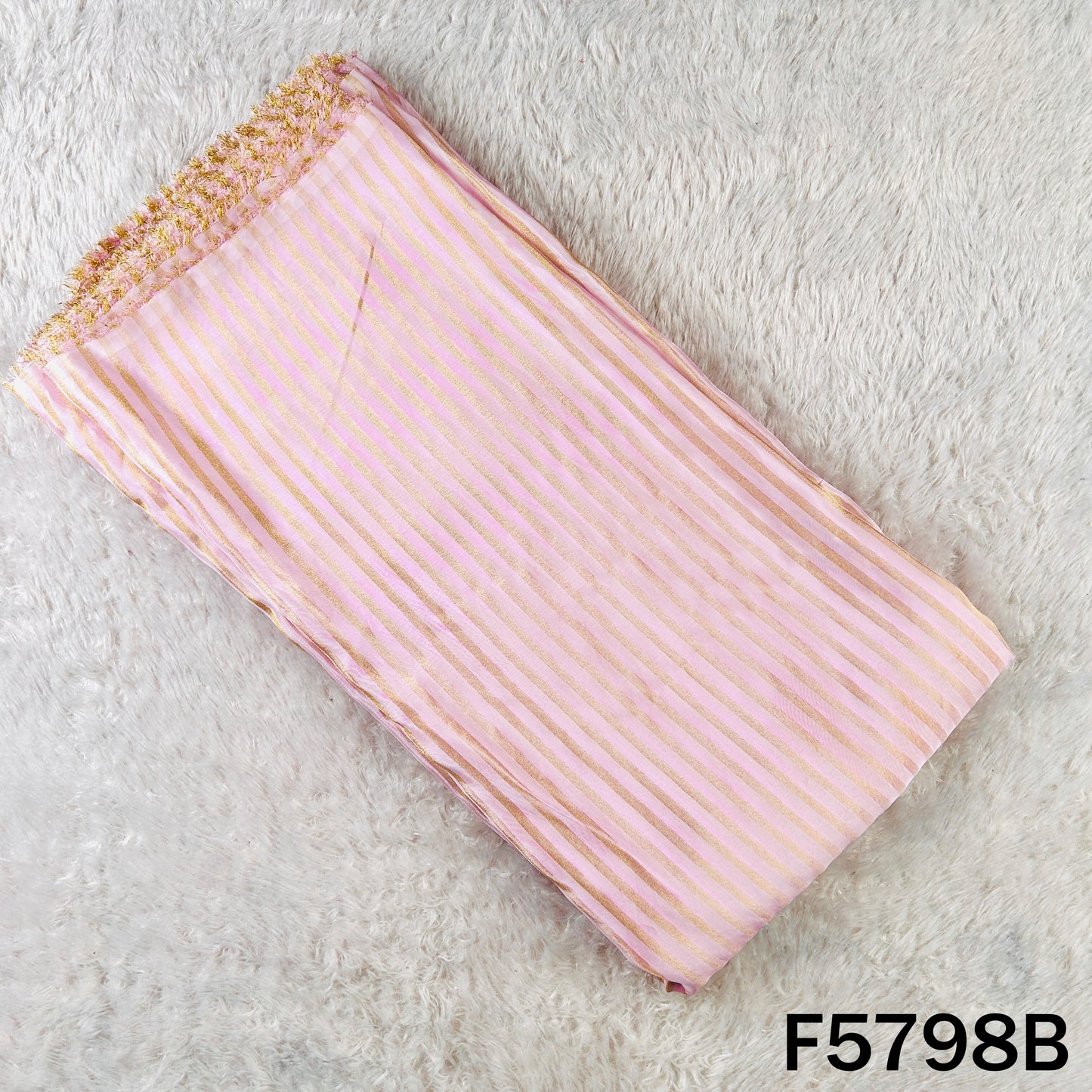 Zari Self Stripes Dola Silk Fabric - F5798