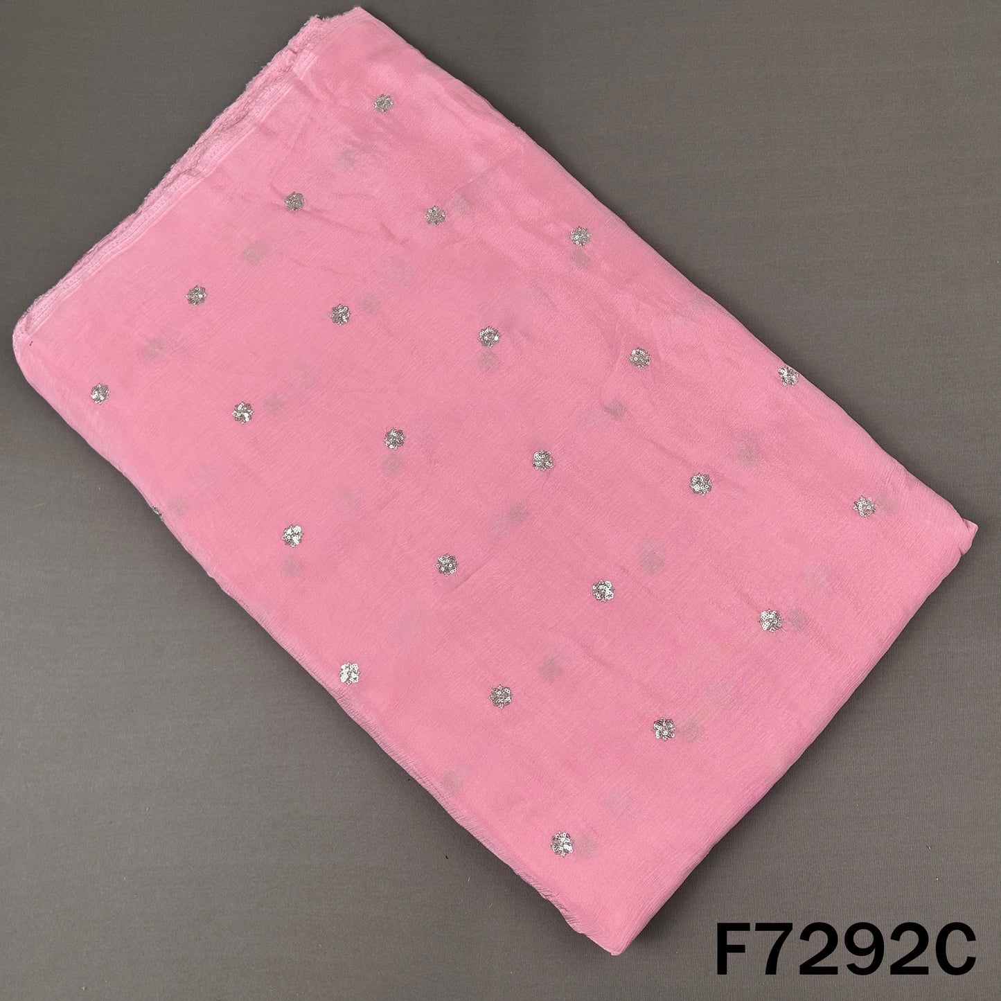 Zari Sequins Work Chinnon Chiffon Fabric - F7292
