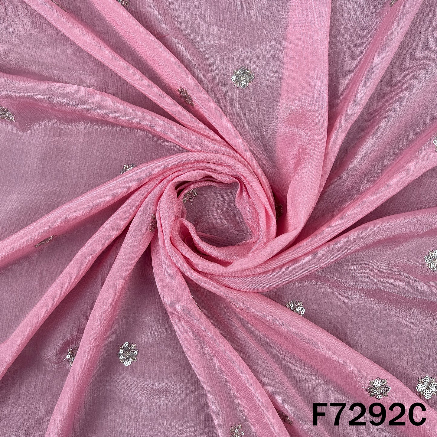 Zari Sequins Work Chinnon Chiffon Fabric - F7292