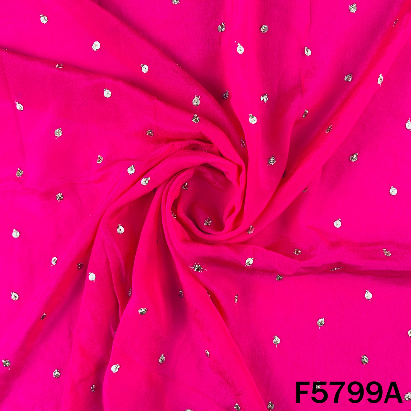 Zari Sequins Work Chinnon Chiffon Fabric - F5799