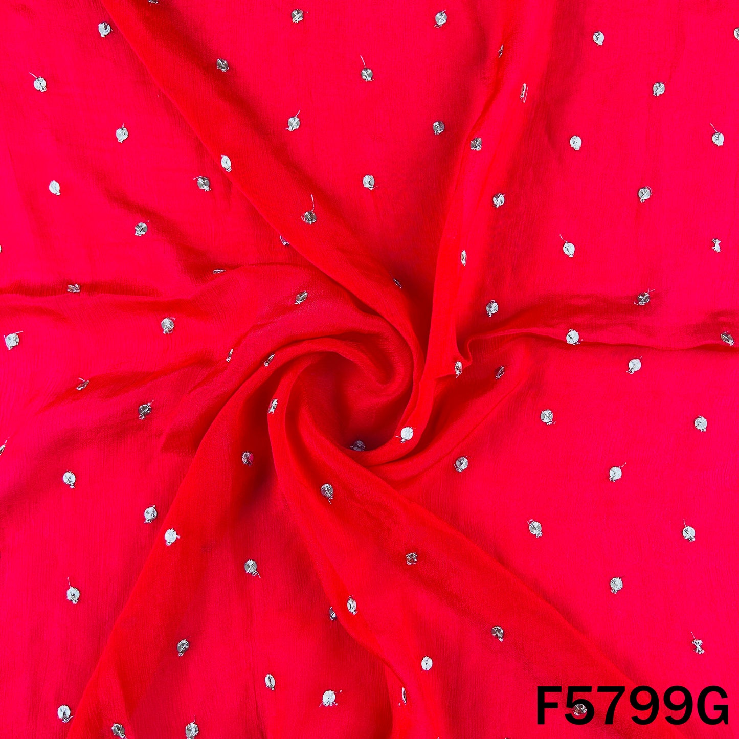 Zari Sequins Work Chinnon Chiffon Fabric - F5799
