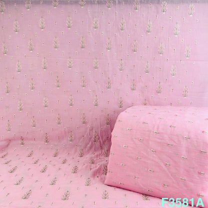 Thread Embroidered Mul Chanderi Fabric-F3581