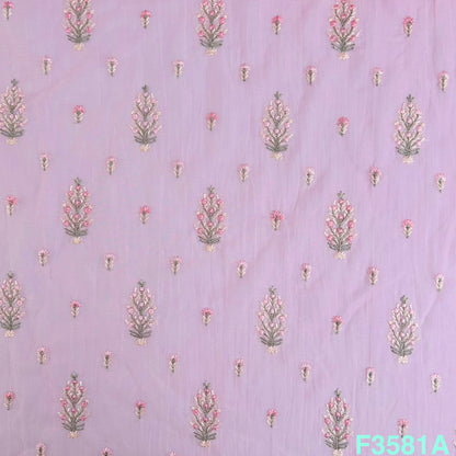 Thread Embroidered Mul Chanderi Fabric-F3581