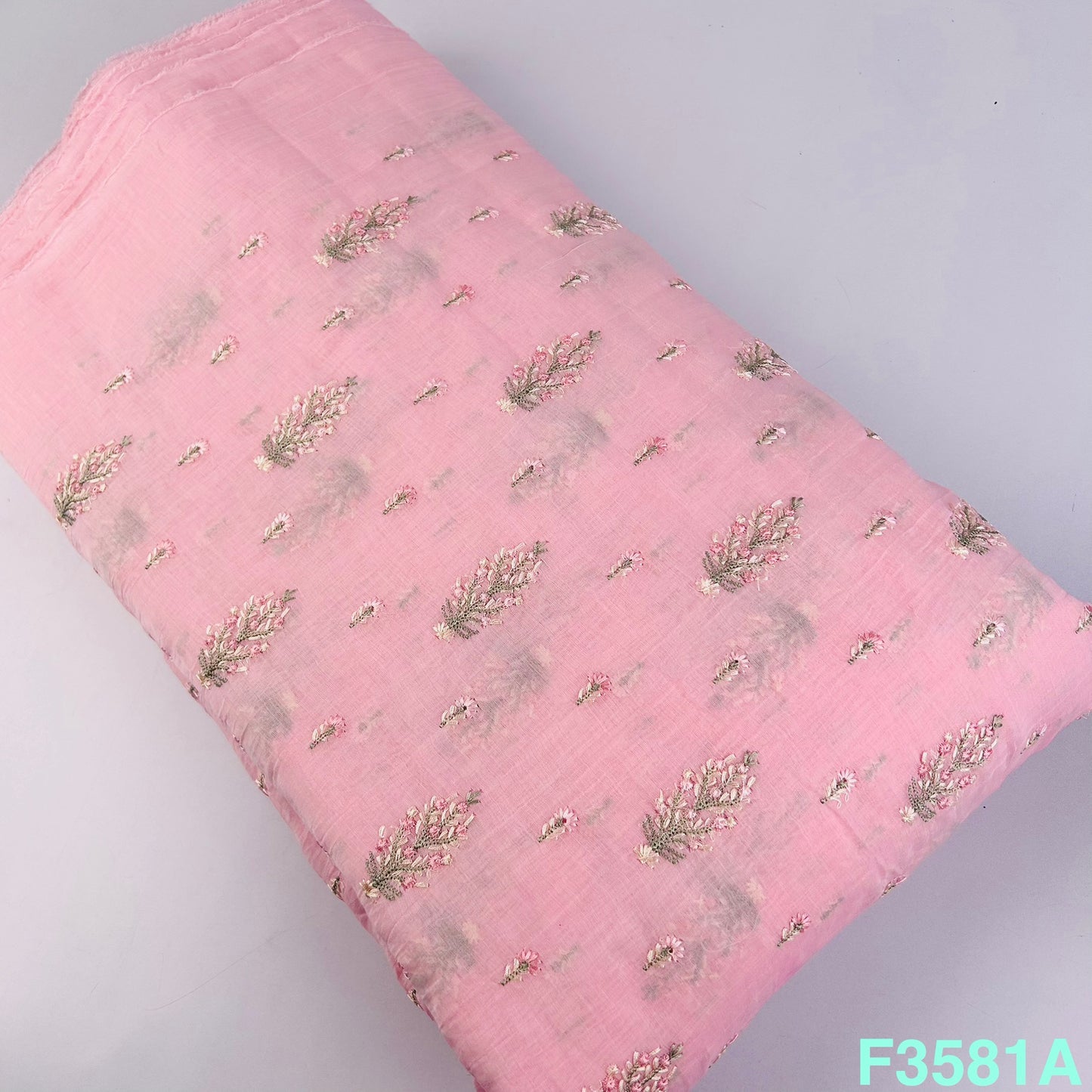 Thread Embroidered Mul Chanderi Fabric-F3581