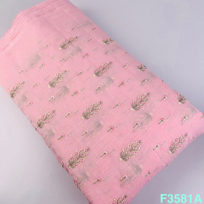 Thread Embroidered Mul Chanderi Fabric-F3581