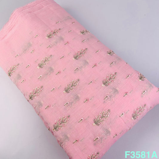 Thread Embroidered Mul Chanderi Fabric-F3581