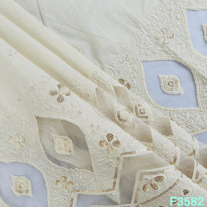 Organza Patch Work Thread Sequins Embroidered Kora Cotton Fabric-F3582