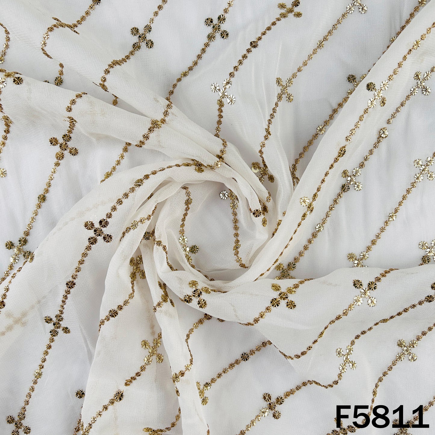 Dyeable Zari Sequins Embroidered Georgette Fabric - F5811