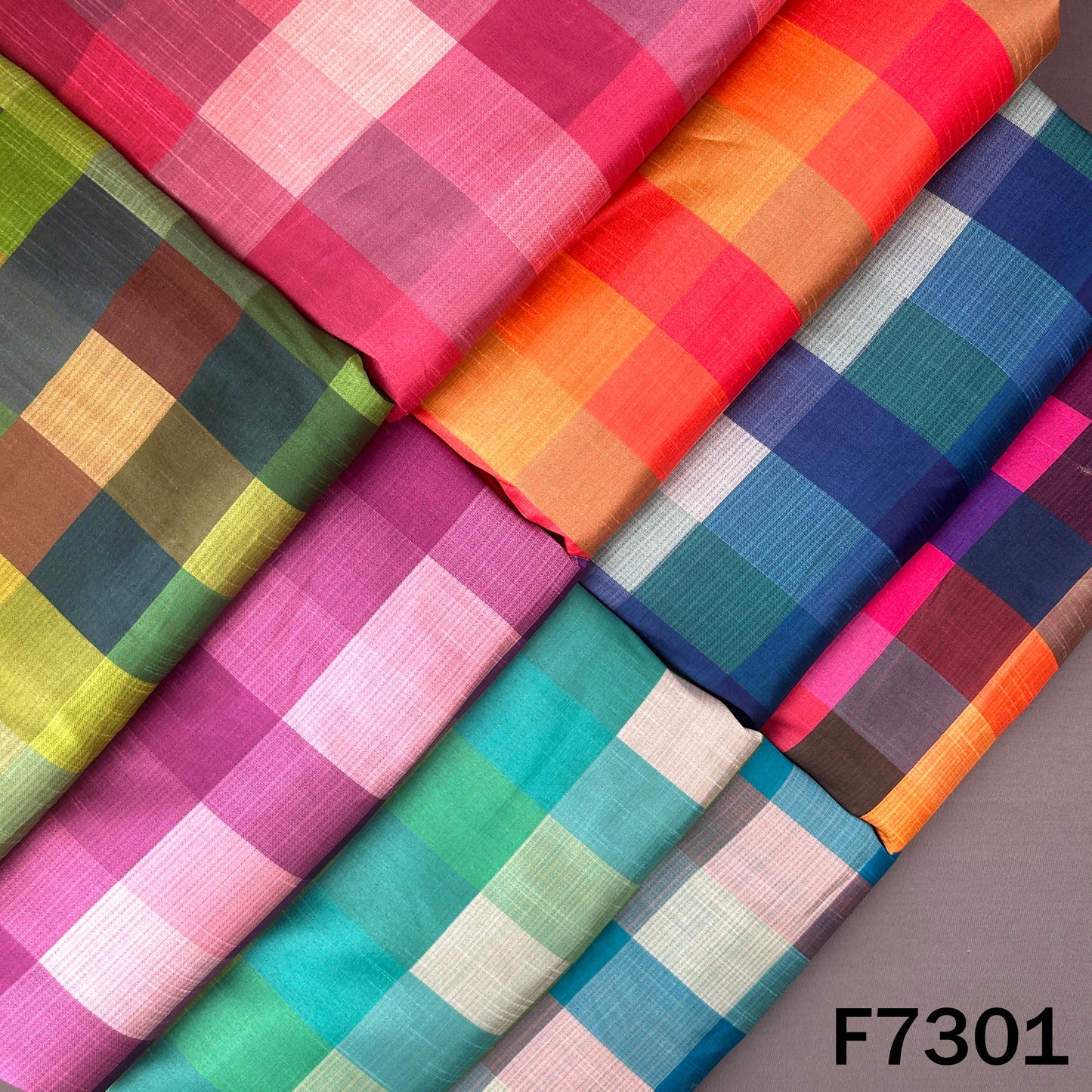 Multicolour Check Print Raw Silk Fabric - F7301