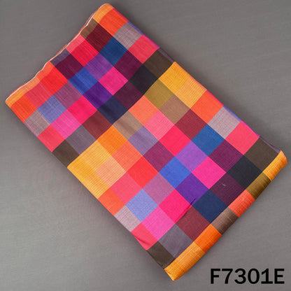 Multicolour Check Print Raw Silk Fabric - F7301