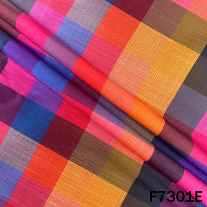 Multicolour Check Print Raw Silk Fabric - F7301