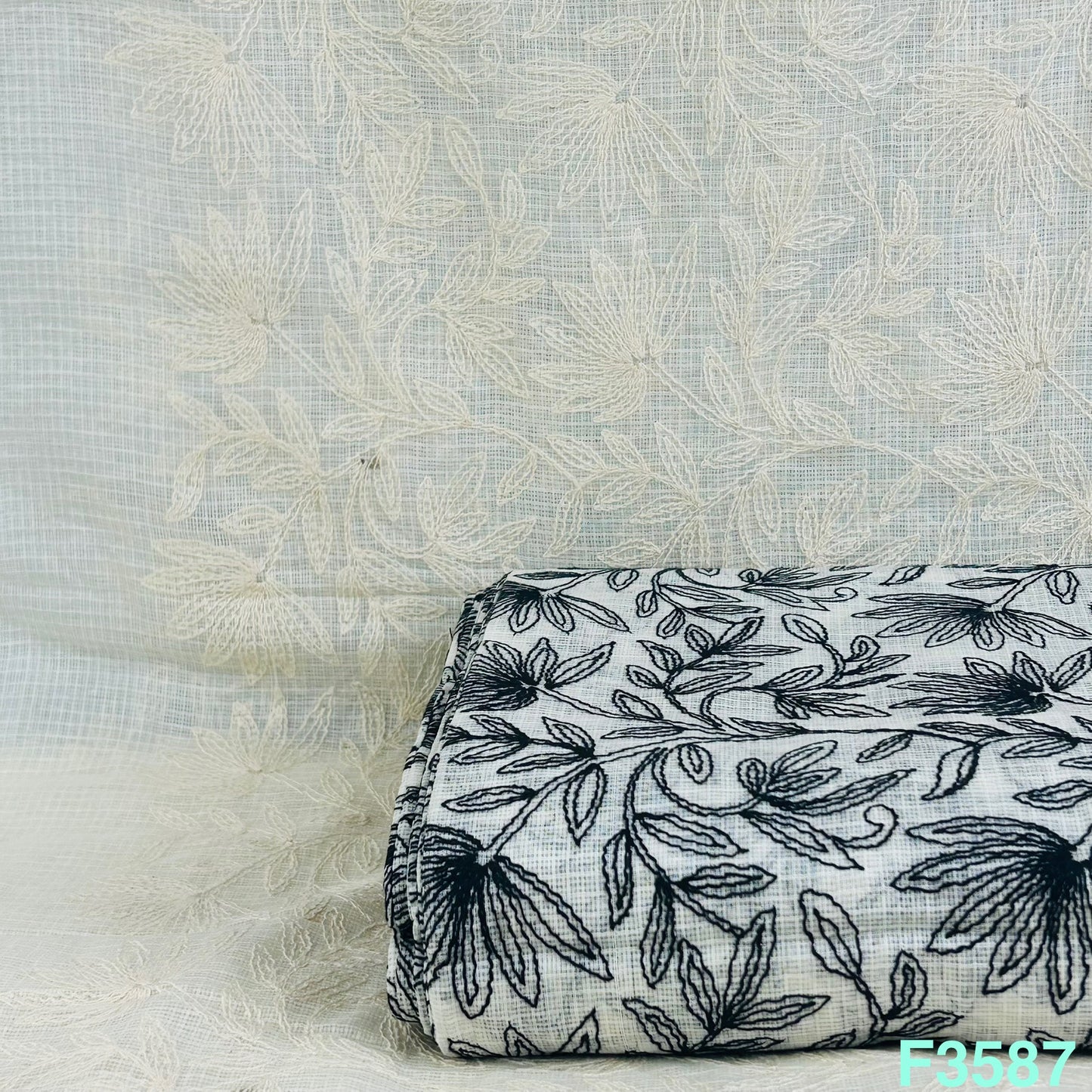 Thread Embroidered Kota Cotton Fabric-F3587