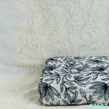 Thread Embroidered Kota Cotton Fabric-F3587