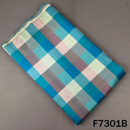 Multicolour Check Print Raw Silk Fabric - F7301