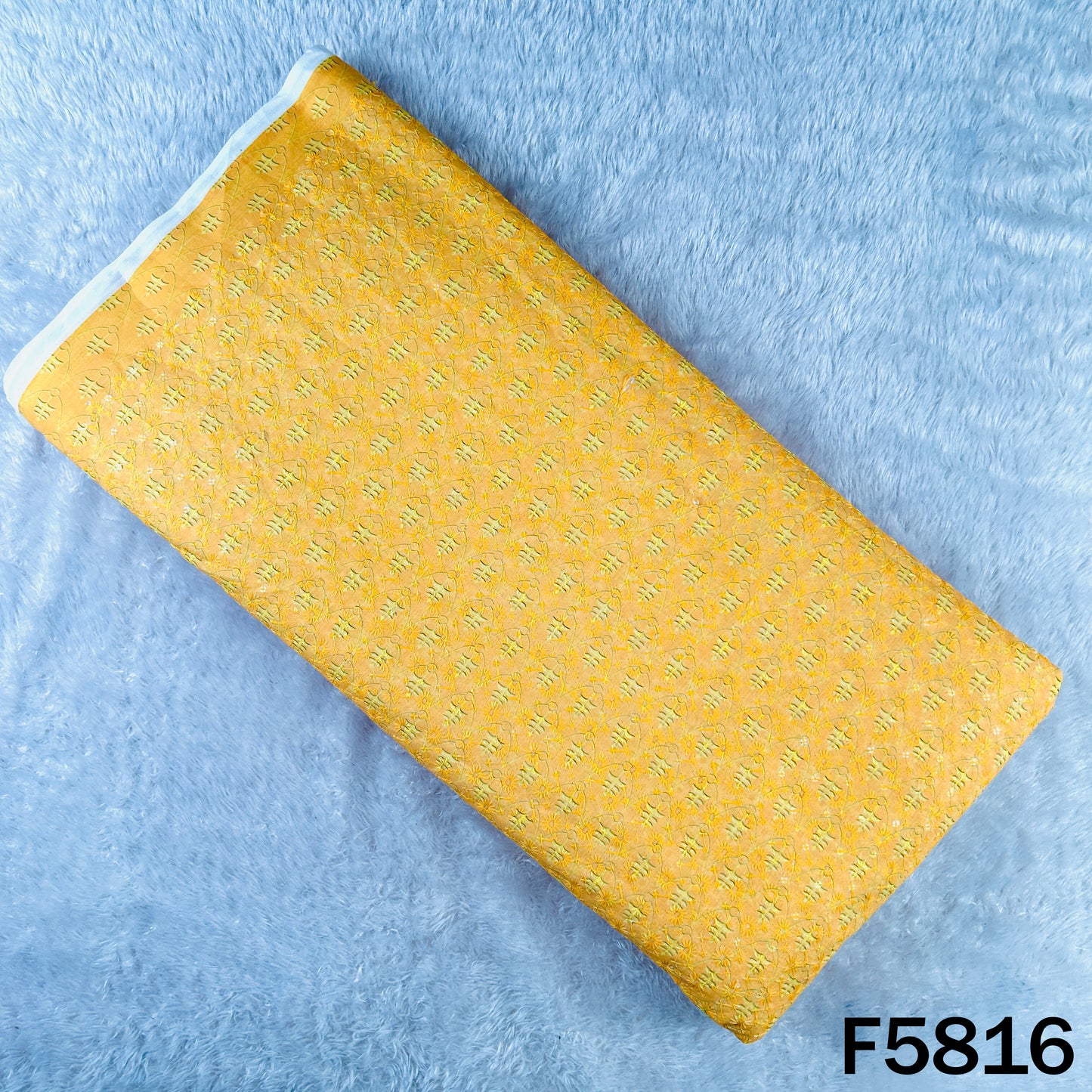 Digital Print Chikankari Sequins Work Cotton Fabric - F5816