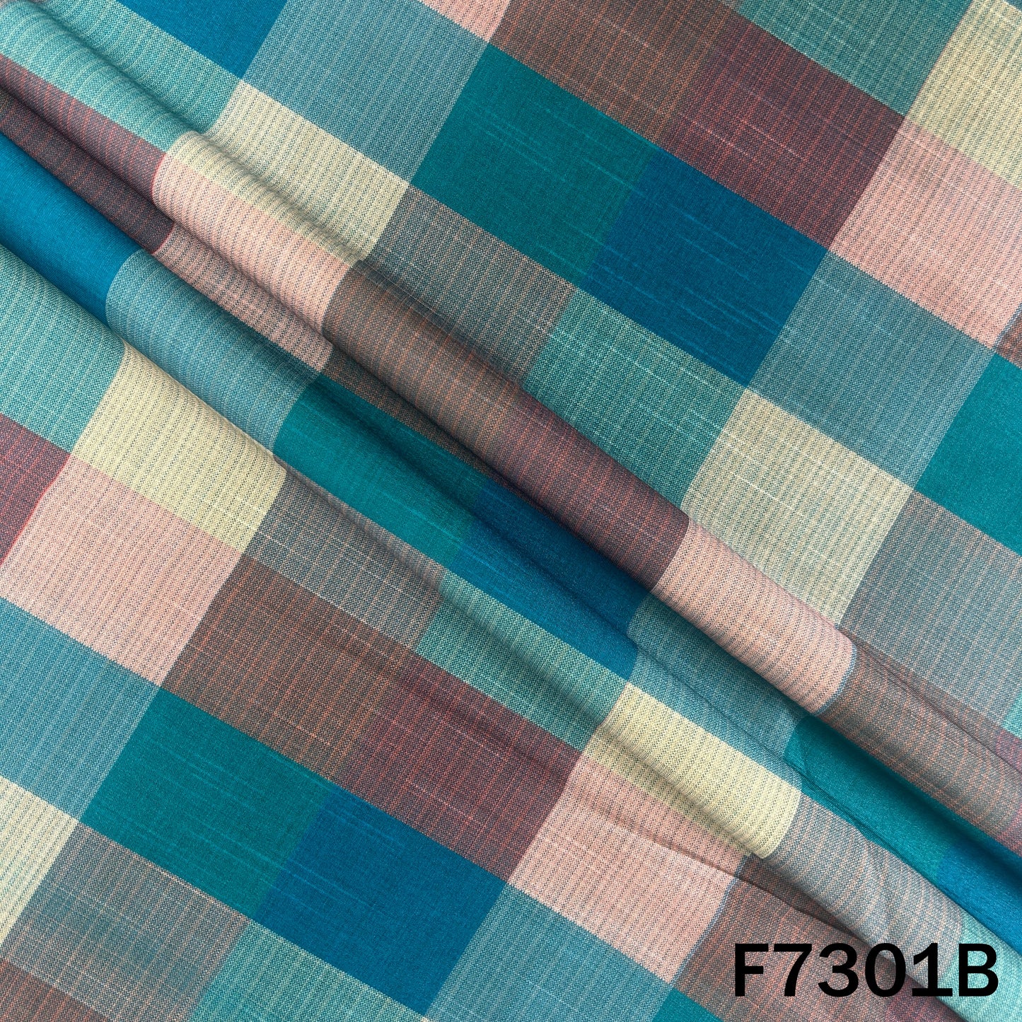 Multicolour Check Print Raw Silk Fabric - F7301
