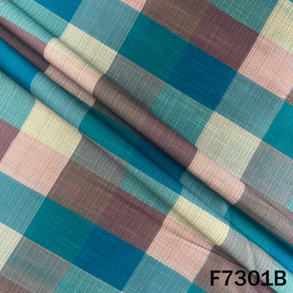 Multicolour Check Print Raw Silk Fabric - F7301