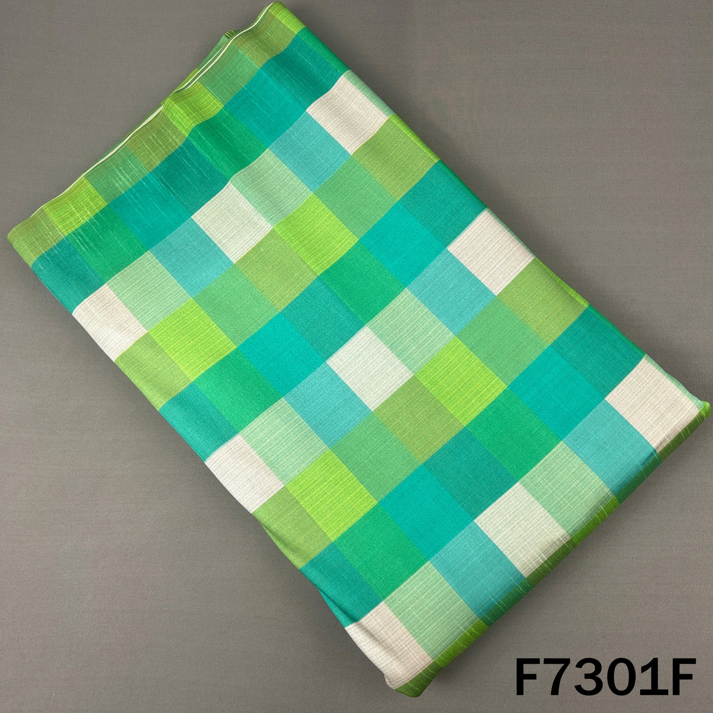 Multicolour Check Print Raw Silk Fabric - F7301