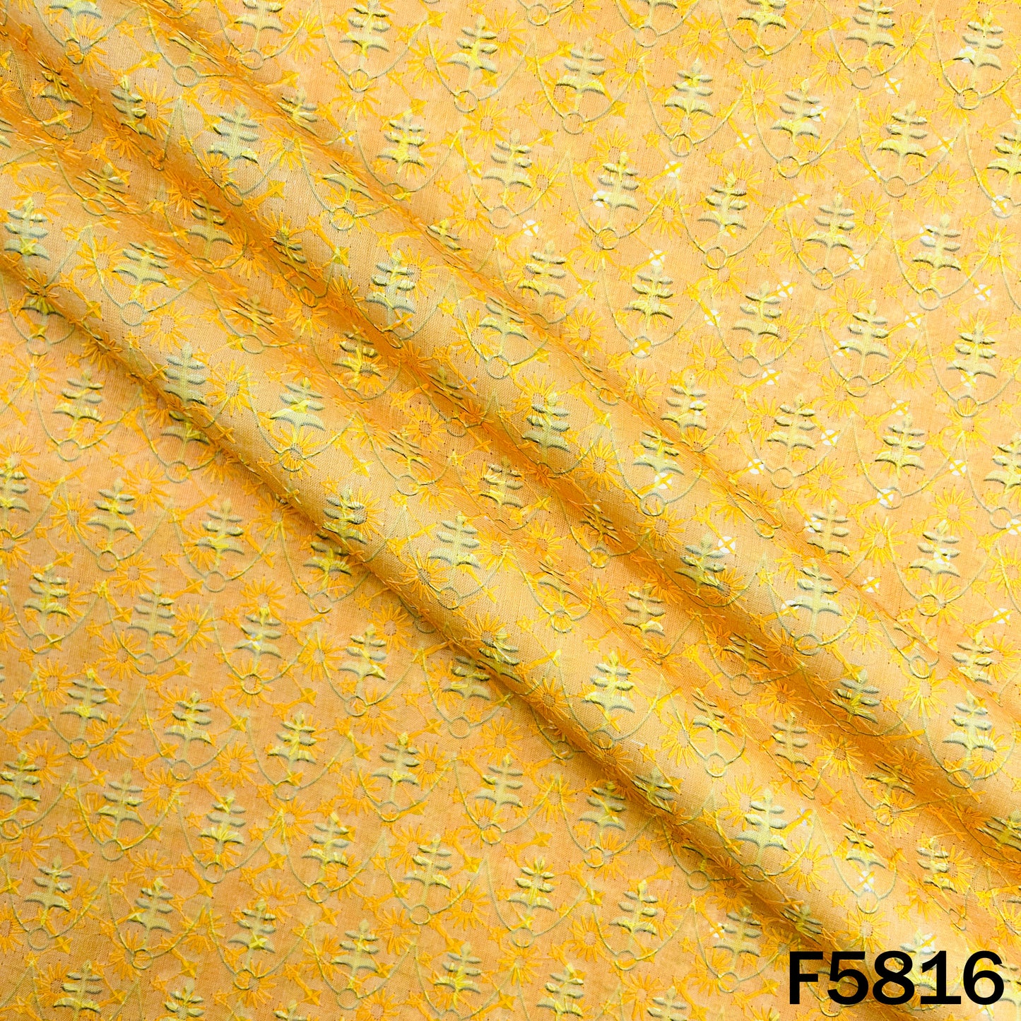 Digital Print Chikankari Sequins Work Cotton Fabric - F5816