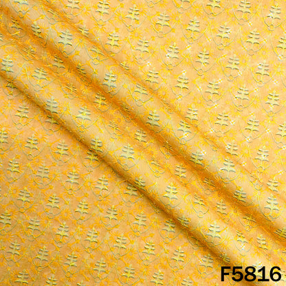 Digital Print Chikankari Sequins Work Cotton Fabric - F5816