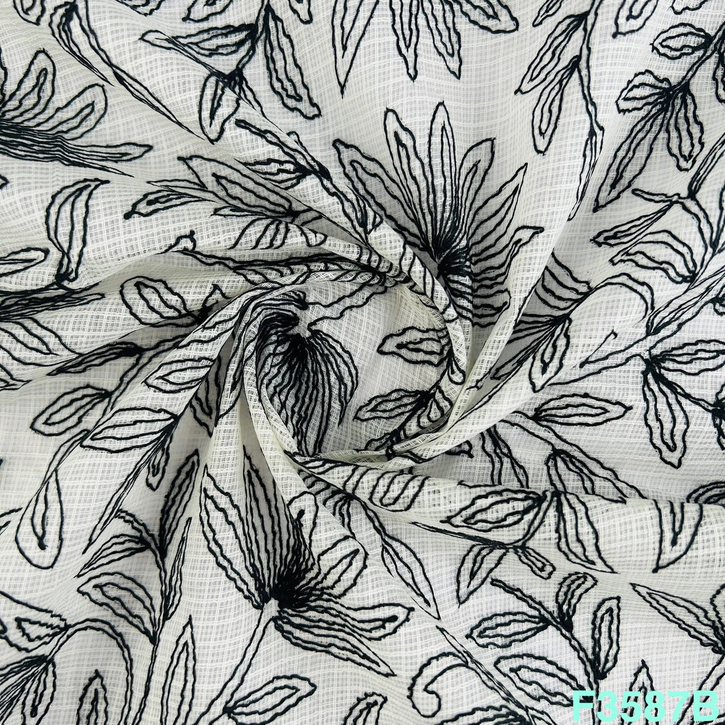 Thread Embroidered Kota Cotton Fabric-F3587