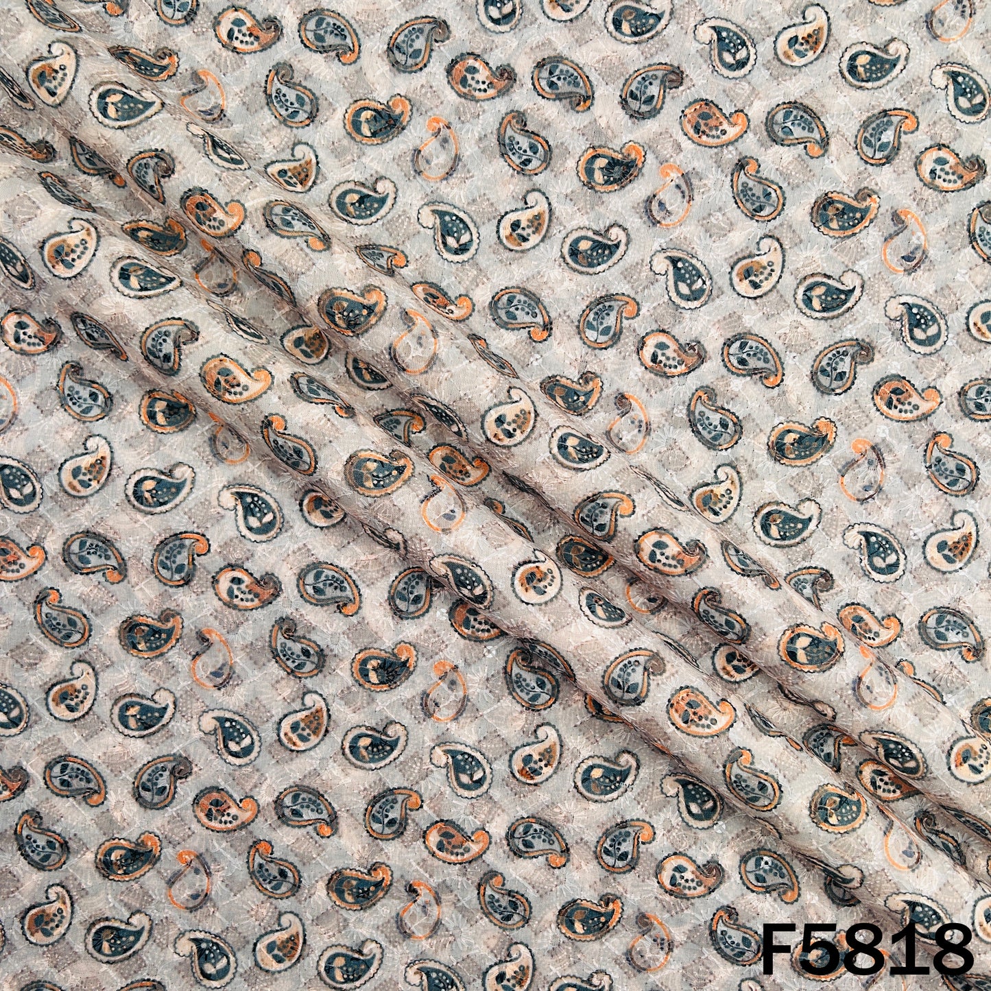 Digital Print Chikankari Sequins Work Cotton Fabric - F5818