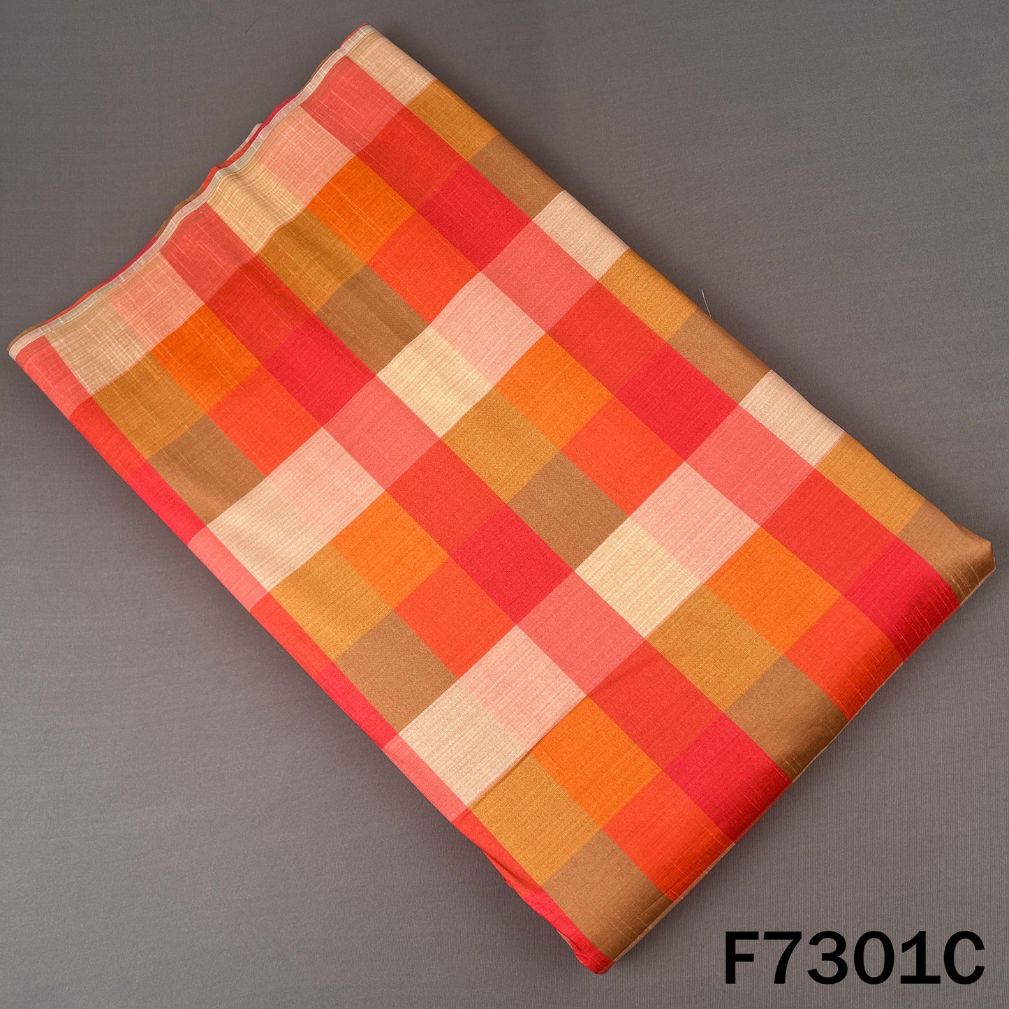 Multicolour Check Print Raw Silk Fabric - F7301