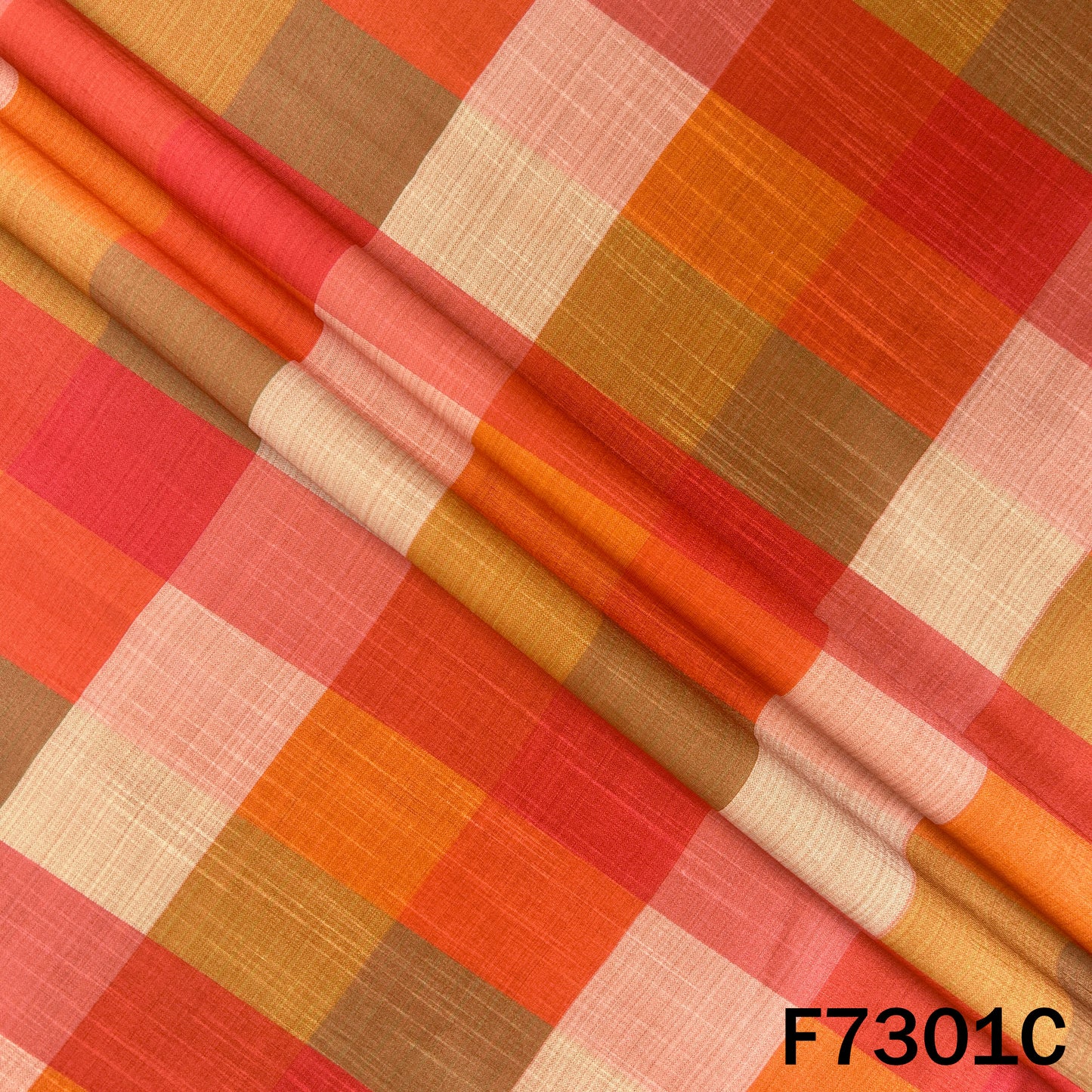 Multicolour Check Print Raw Silk Fabric - F7301