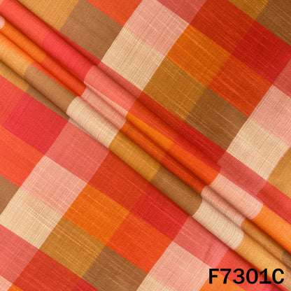 Multicolour Check Print Raw Silk Fabric - F7301