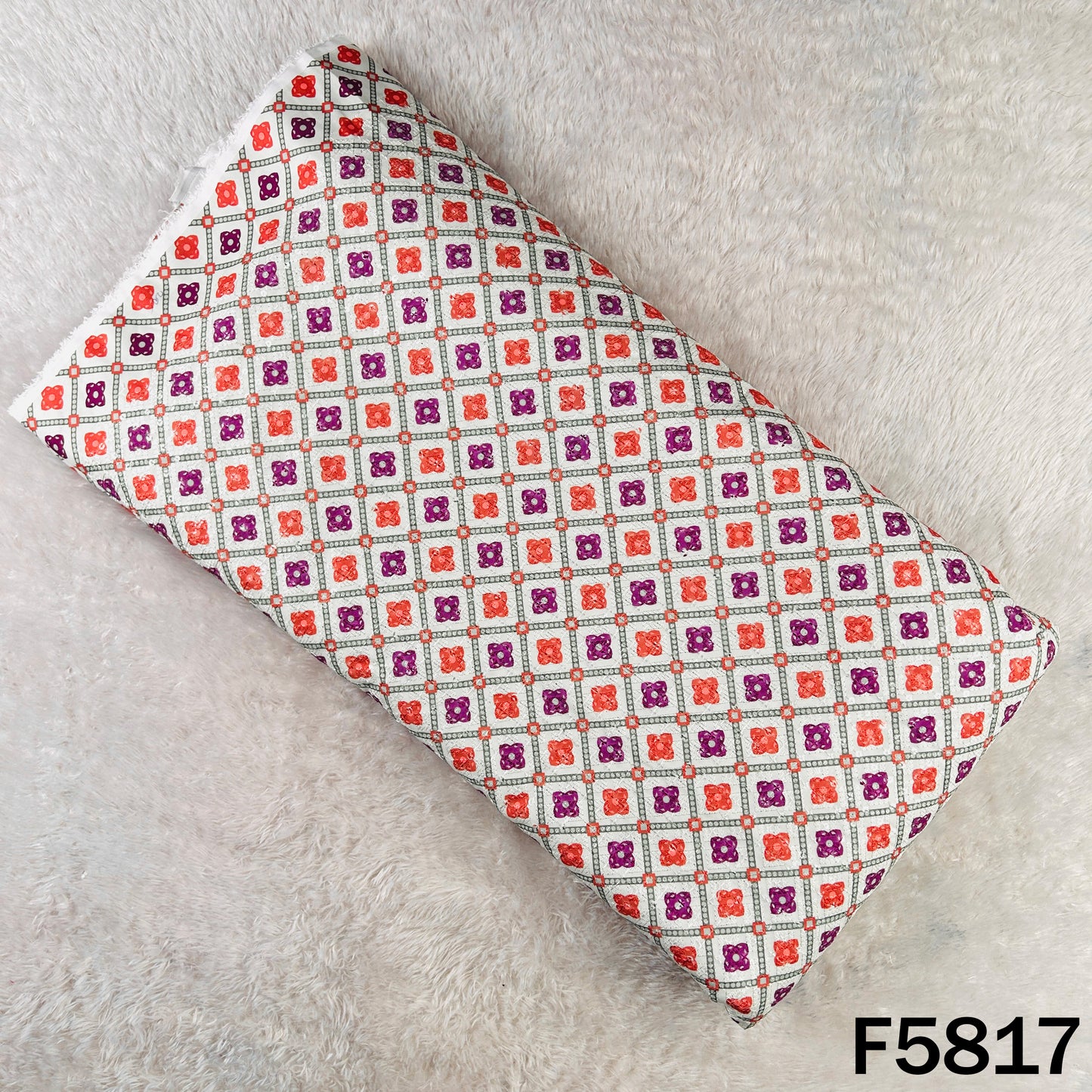 Digital Print Chikankari Sequins Work Cotton Fabric - F5817