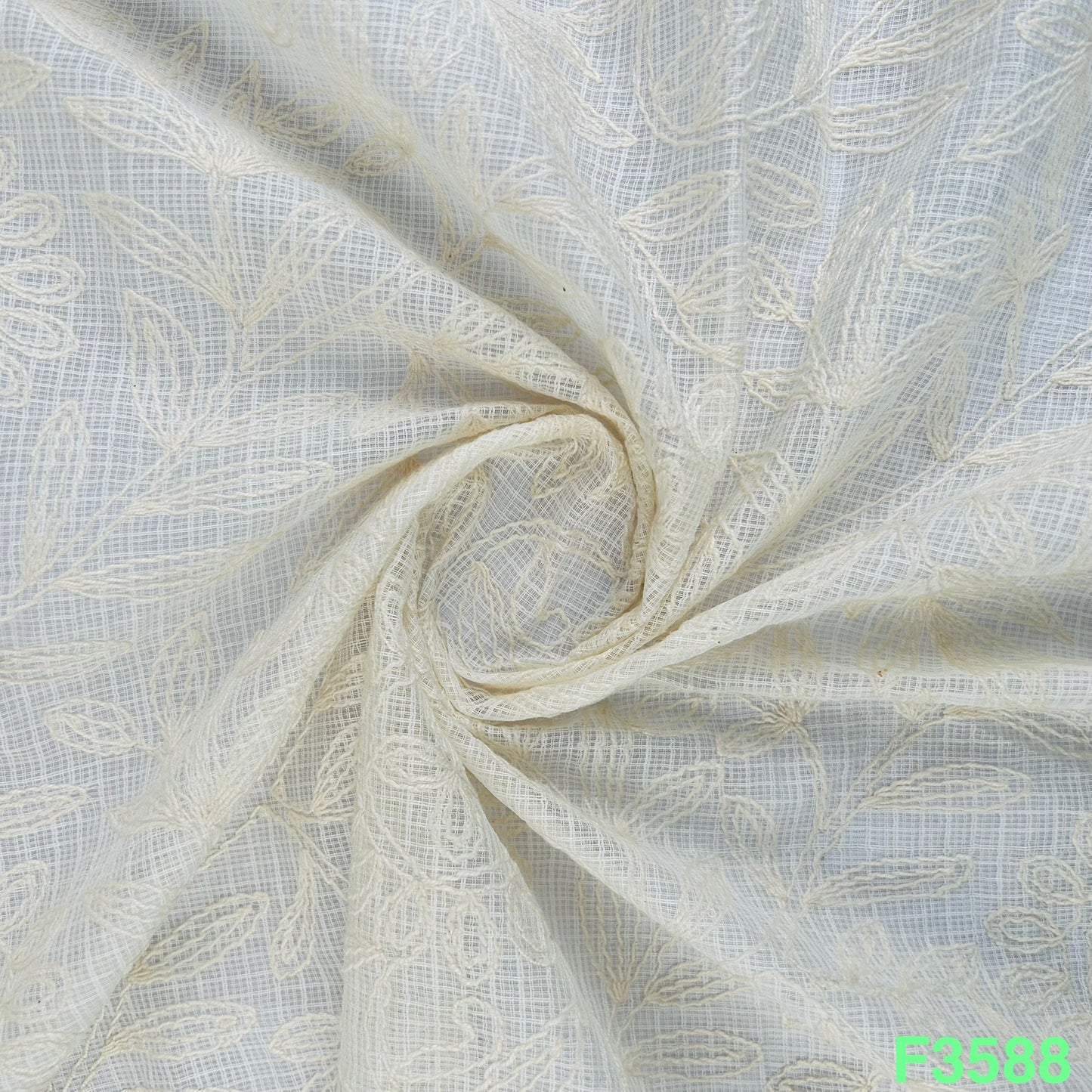 Thread Embroidered Kota Cotton Fabric-F3588