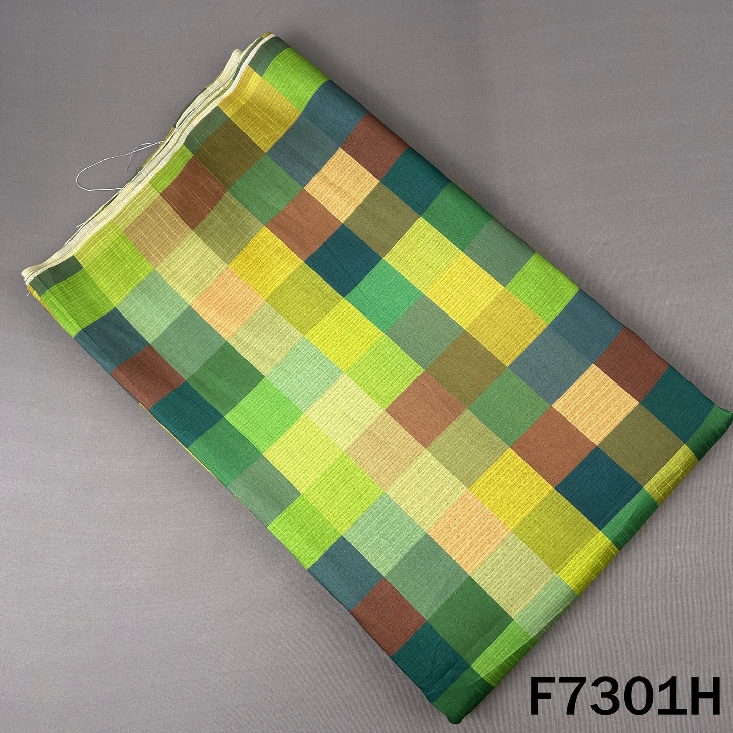 Multicolour Check Print Raw Silk Fabric - F7301