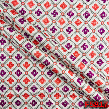 Digital Print Chikankari Sequins Work Cotton Fabric - F5817