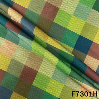 Multicolour Check Print Raw Silk Fabric - F7301