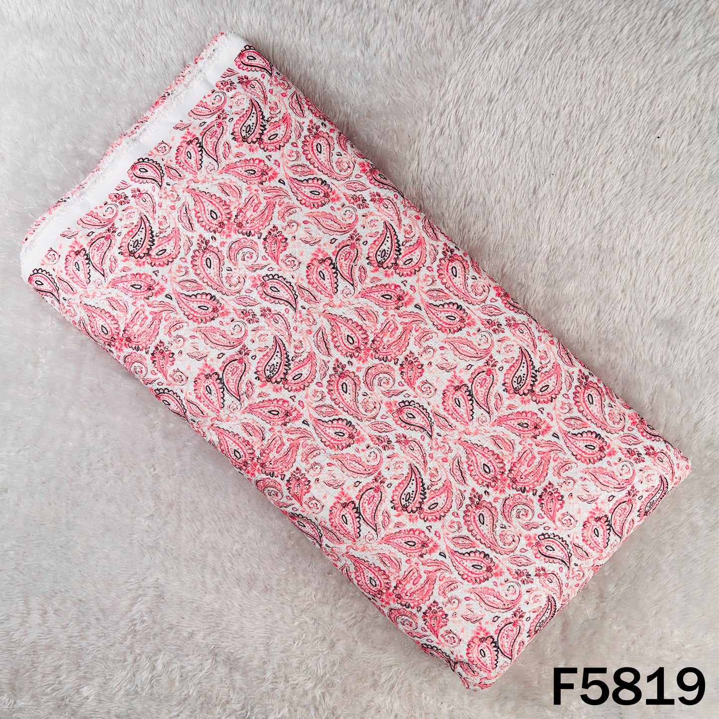 Digital Print Chikankari Sequins Work Cotton Fabric - F5819