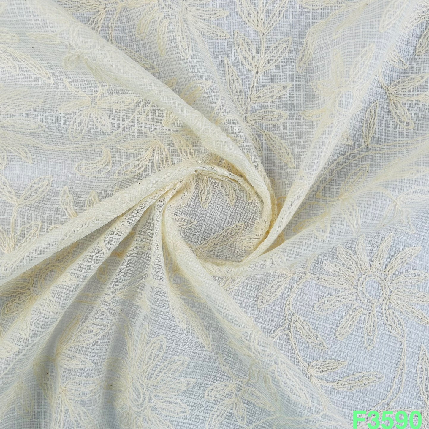 Thread Embroidered Kota Cotton Fabric-F3590