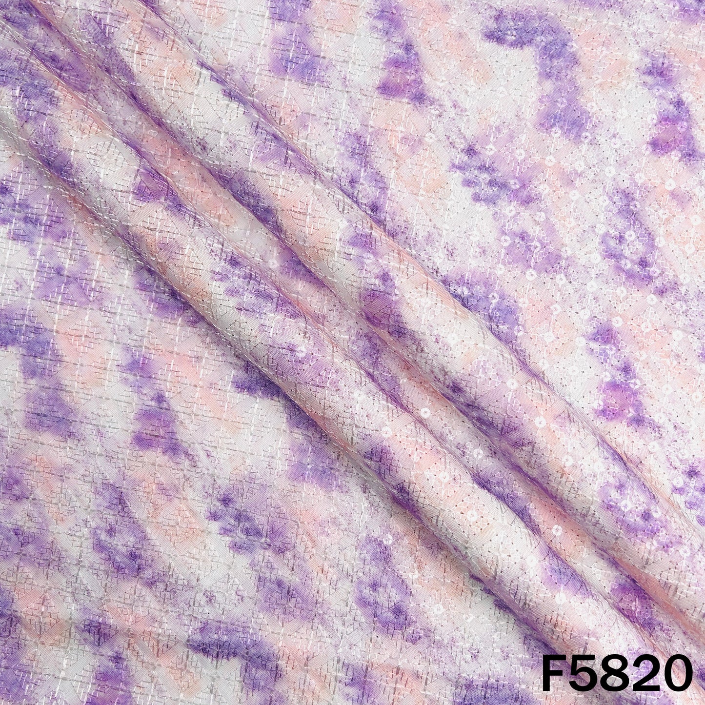 Digital Print Chikankari Sequins Work Cotton Fabric - F5820