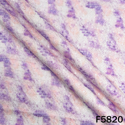 Digital Print Chikankari Sequins Work Cotton Fabric - F5820