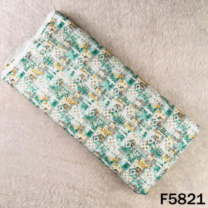 Digital Print Chikankari Sequins Work Cotton Fabric - F5821