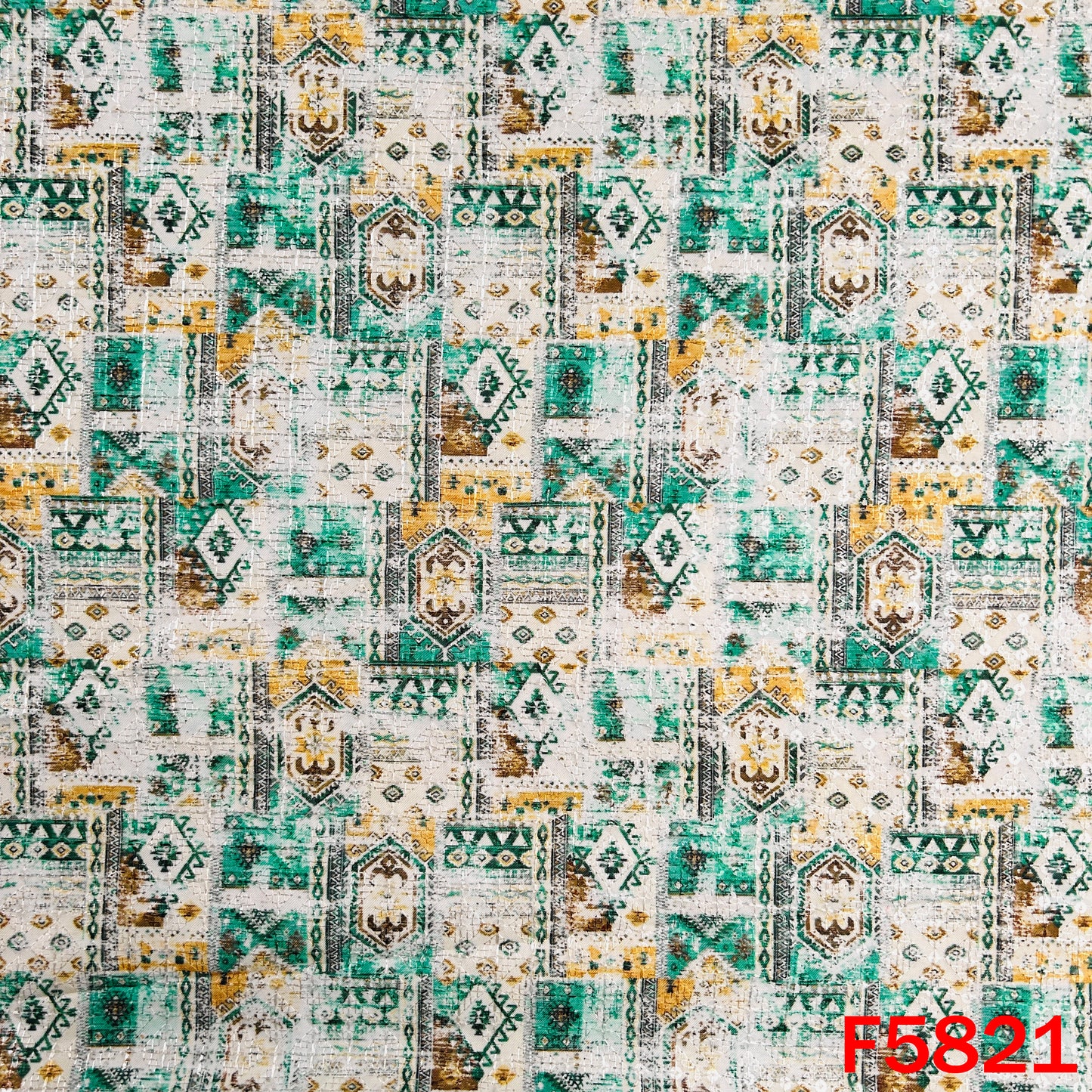 Digital Print Chikankari Sequins Work Cotton Fabric - F5821